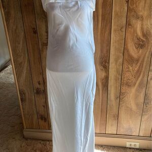 Olia Strapless Open Back Ivory Satin Wedding Cocktail Full Length Gown Size M